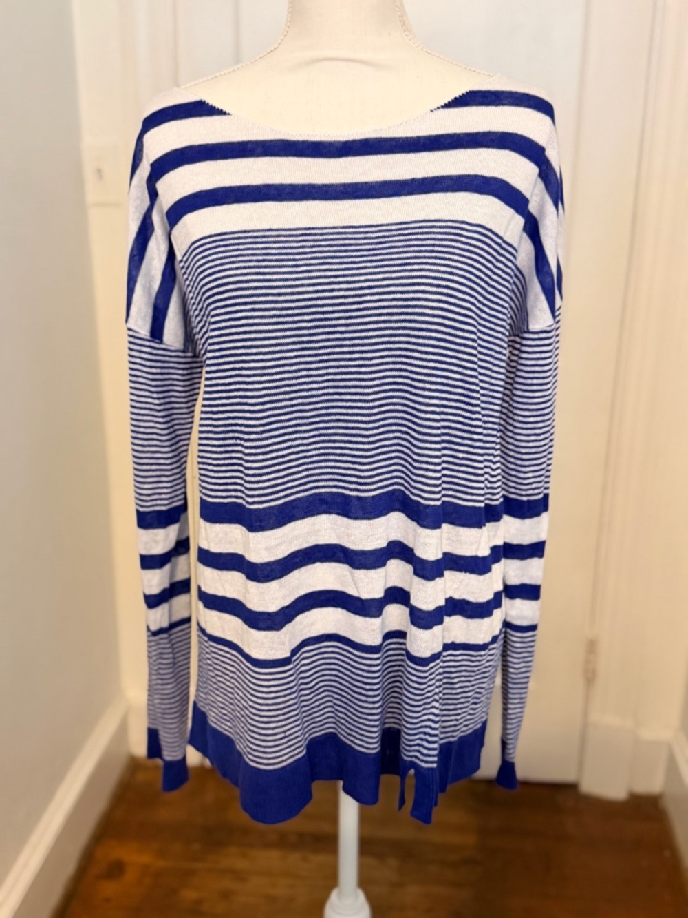 Lilly Pulitzer blue white stripe linen knit sweater women’s XL